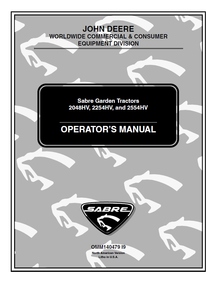 John Deere 2048HV 2254HV 2554HV Sabre Garden Tractor Operator Manual OMM140479