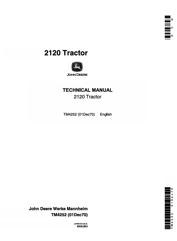 John Deere 2120 Tractor Technical Manual TM4252 – Complete Repair Guide