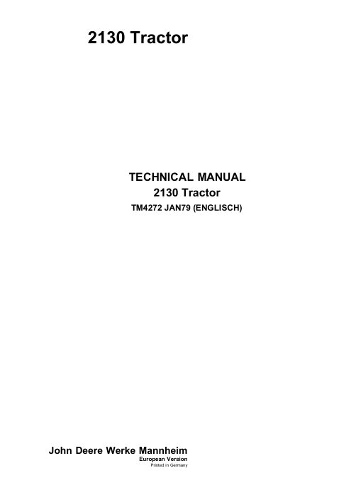 John Deere 2130 Tractor Technical Manual TM4272 – Complete Service Guide