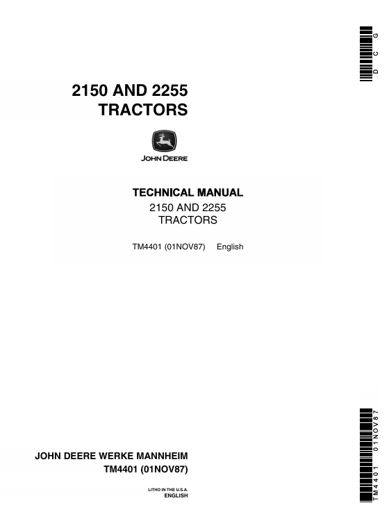 John Deere 2150, 2255 Tractor Technical Manual TM4401 Download