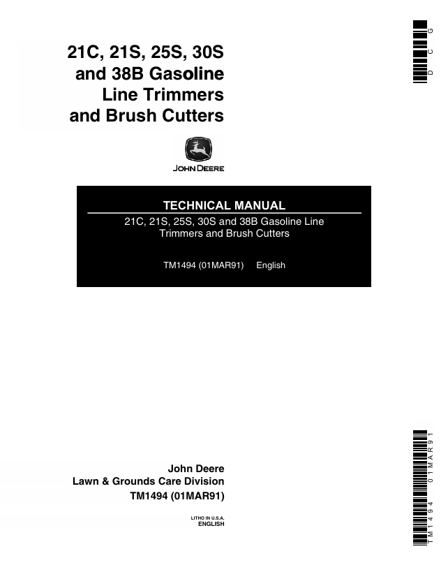 John Deere 21C, 21S, 25S, 30S, 38B Trimmer Technical Manual TM1494