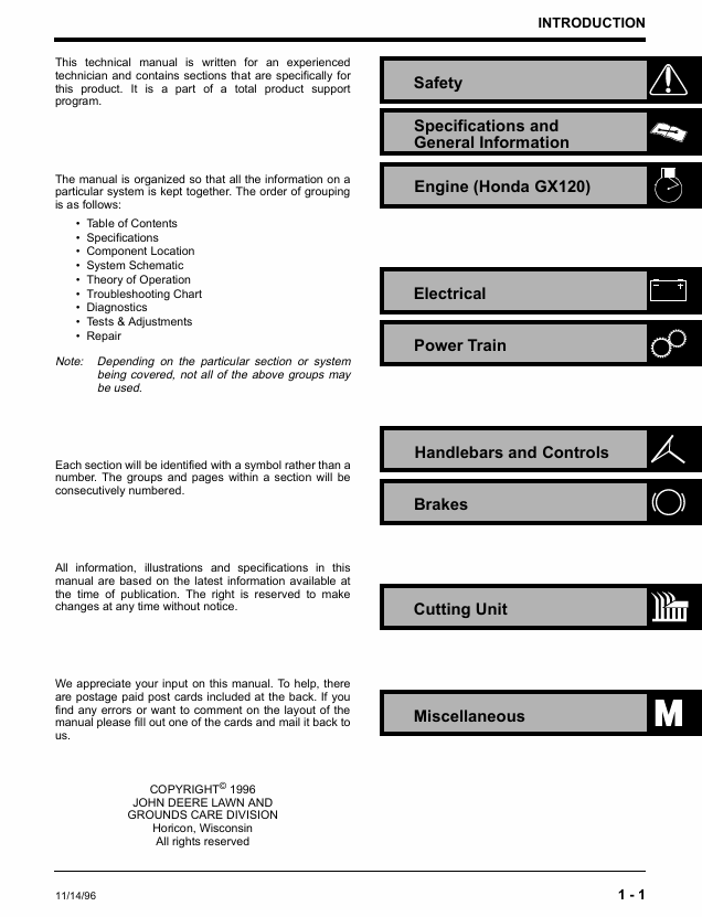 John Deere 220A Green Mower Service & Repair Guide (TM1680)
