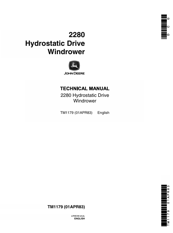 John Deere 2280 Hydrostatic Drive Windrower Technical Manual TM1179 PDF