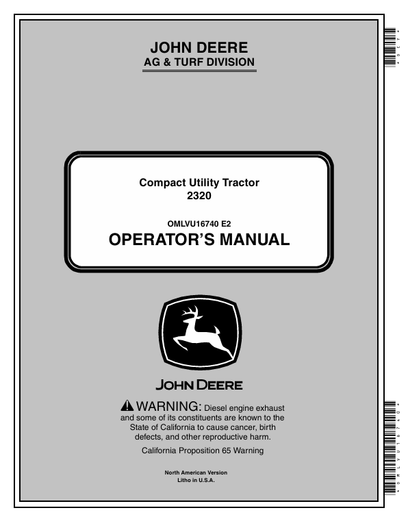 John Deere 2320 Compact Utility Tractor Operator Manual OMLVU16740 PDF