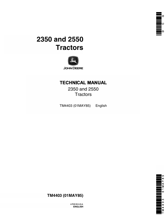 John Deere 2350, 2550 Tractor Technical Manual TM4403 PDF Download