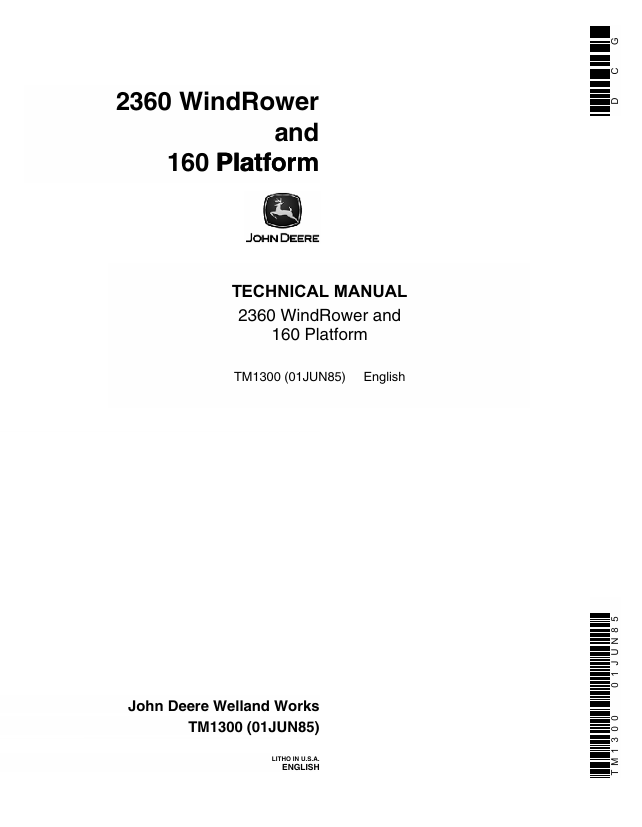 John Deere 2360 Windrower & 160 Draper Platform Technical Manual TM1300