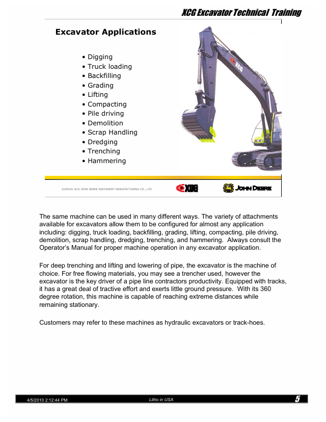 John Deere 240LC-8B & 330LC-8B Excavator Operation and Service Training Guide DGTC344