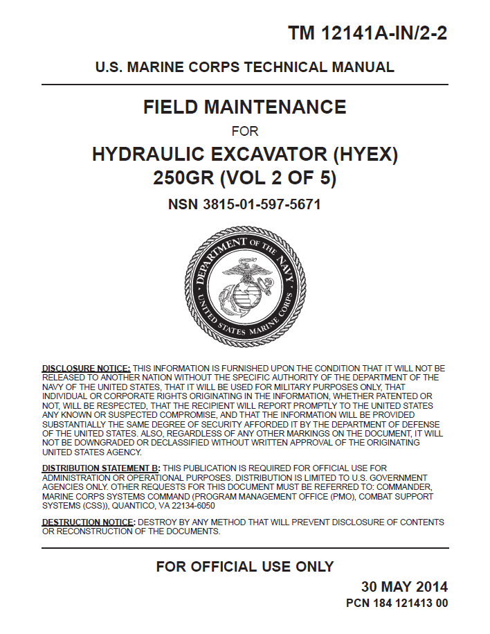 John Deere 250GR Excavator Field Maintenance Manual Vol 1 (TM12141AIN22)