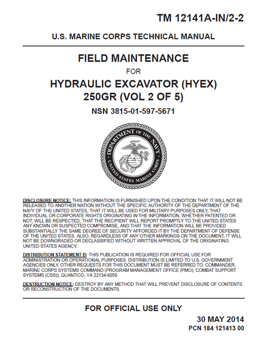 John Deere 250GR Excavator Field Maintenance Manual Vol 1 (TM12141AIN22)