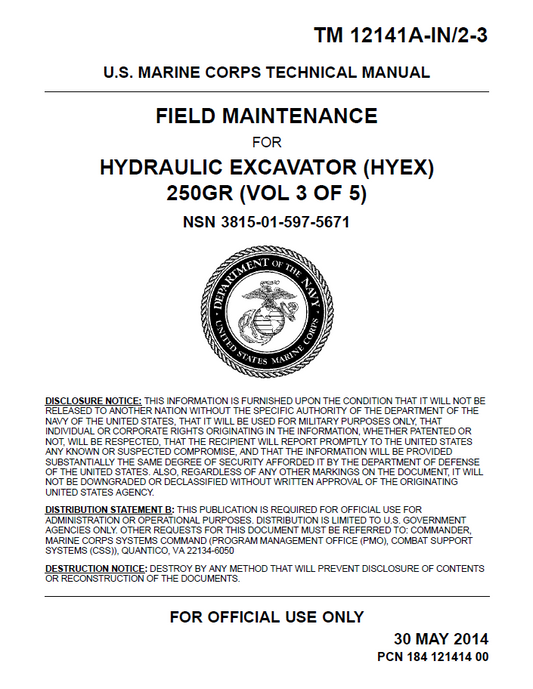 John Deere 250GR Excavator Field Maintenance Manual Vol 3 (TM12141AIN23)