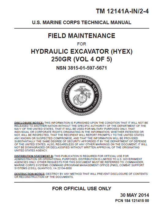 John Deere 250GR Hydraulic Excavator HYEX V4 Field Maintenance Manual