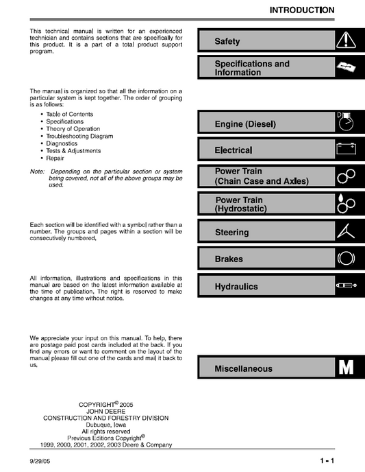 John Deere 260 270 Skid Steer Loader TM1780 Service Manual Guide