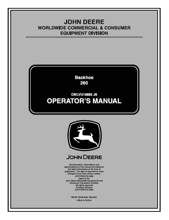 John Deere 260 Backhoe Operator Manual PDF OMLVU18885