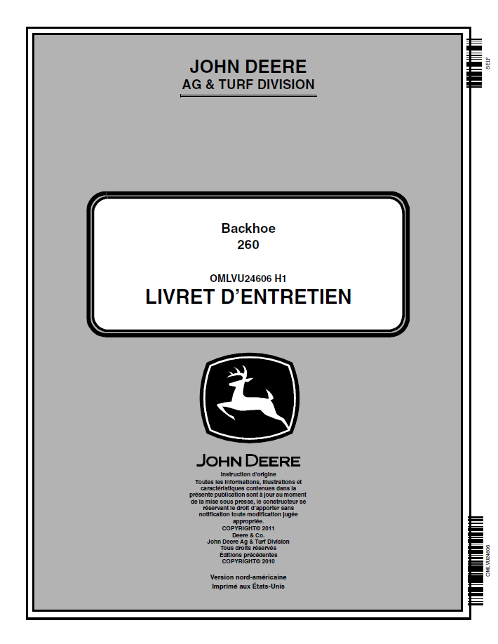 John Deere 260 Backhoe Operator Manual PDF OMLVU24606