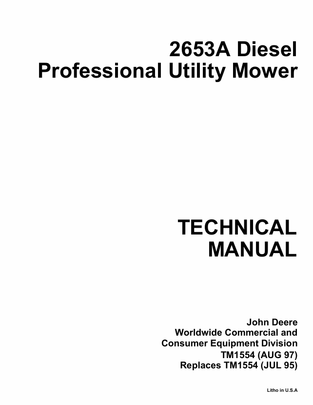 John Deere 2653A Diesel Professional Utility Mower Technical Manual TM1554