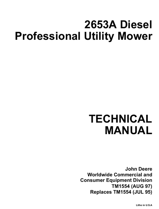 John Deere 2653A Diesel Professional Utility Mower Technical Manual TM1554 PDF