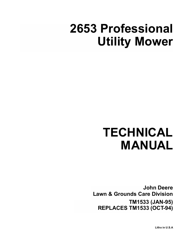 John Deere 2653 Professional Utility Mower Technical Manual TM1533
