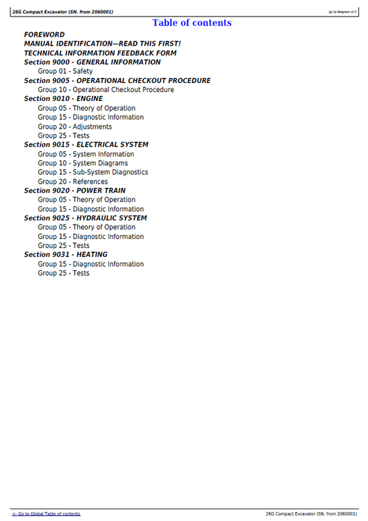 John Deere 26G Excavator TM13323X19 Test & Service Manual
