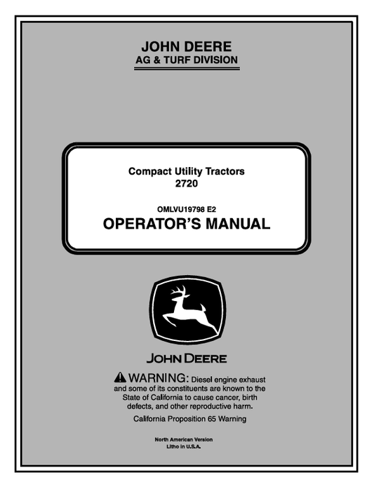 John Deere 2720 Compact Utility Tractor Operator Manual OMLVU19798