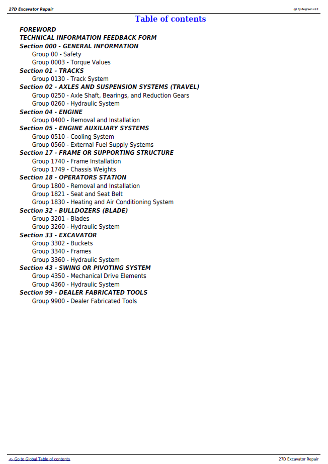John Deere 27D Excavator TM2356 Service & Repair Guide