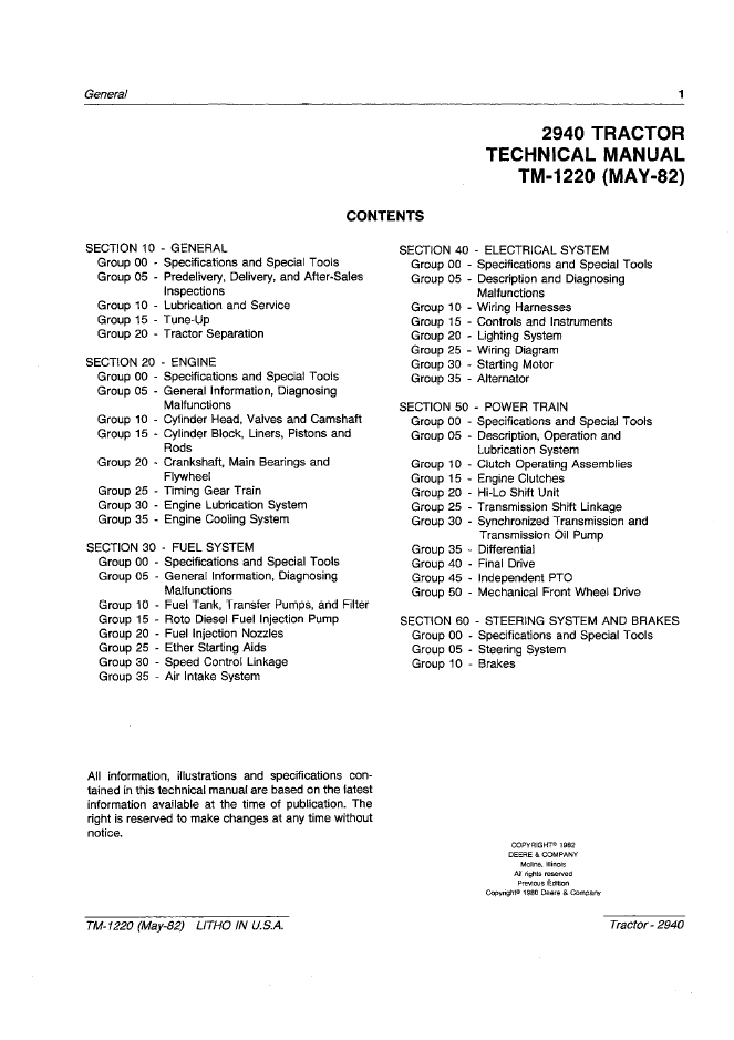 John Deere 2940 Tractor TM1220 Technical Workshop Manual PDF