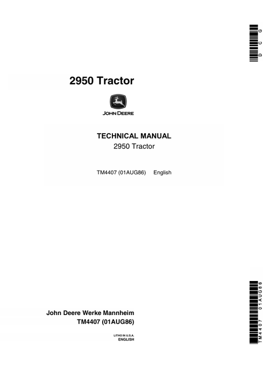 John Deere 2950 Tractor Technical Manual TM4407 – Complete Repair Guide