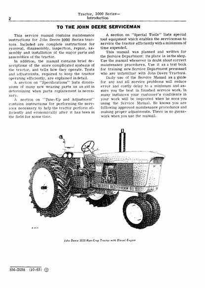 John Deere 3000 Series SM2038 Tractor Repair & Service Manual