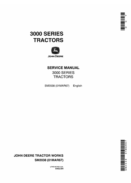 John Deere 3000 Series Tractor Service Manual SM2038 PDF Download