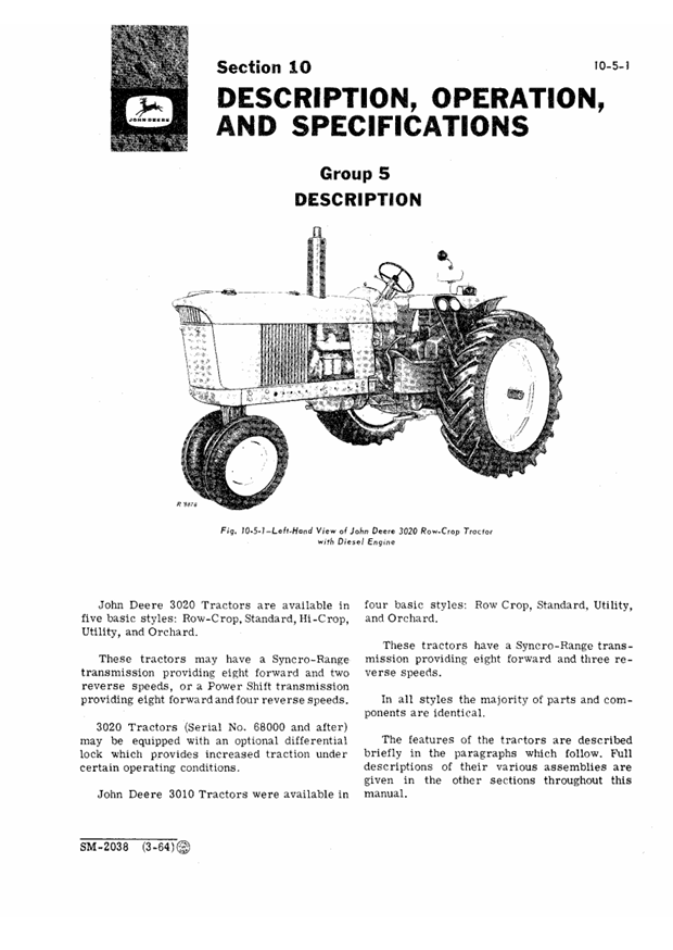 John Deere 3000 Series Tractor Workshop Manual SM2038