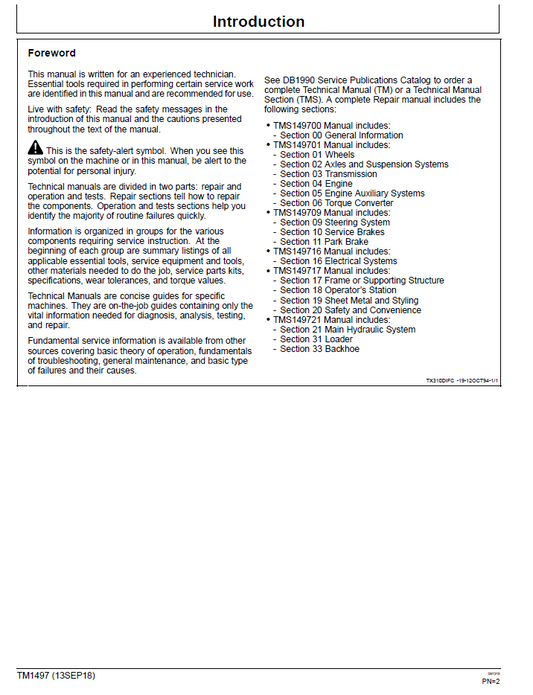 John Deere 300D Backhoe Loader TM1497 Service & Technical Manual