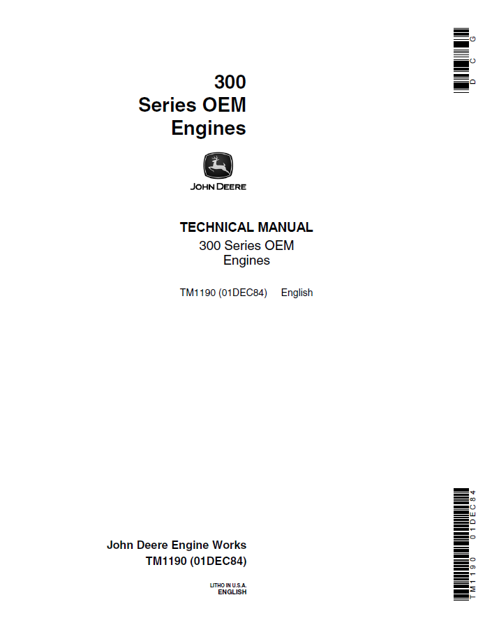 John Deere 300 Series OEM Engine TM1190 Service Manual