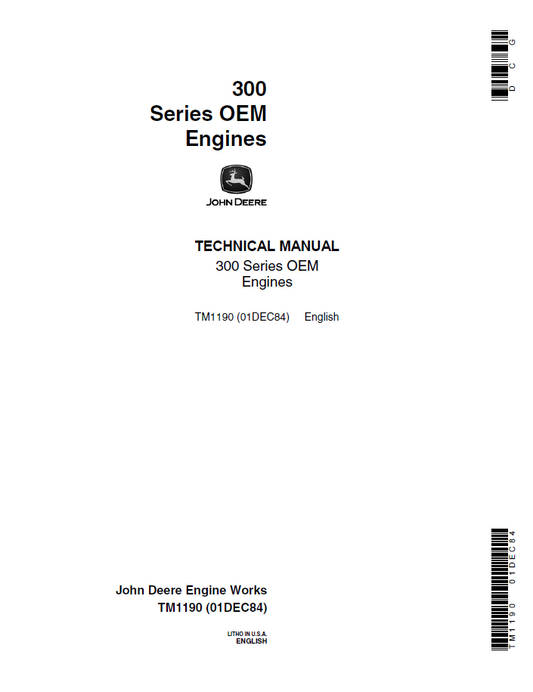 John Deere 300 Series OEM Engine TM1190 Service Manual