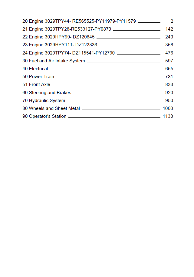 John Deere 3029TPY28 Tractor PC12228 Parts Catalogue Manual