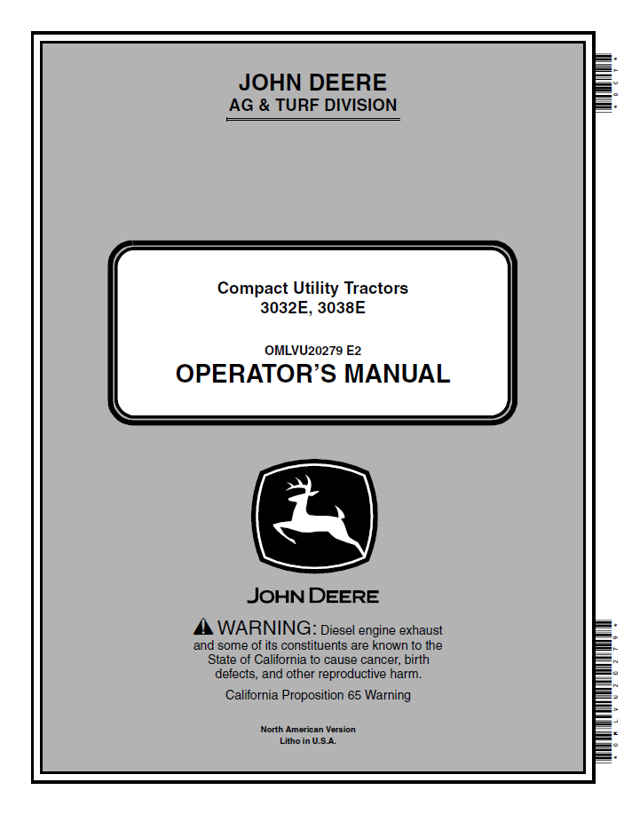 John Deere 3032E 3038E Compact Utility Tractor Operator Manual PDF OMLVU20279