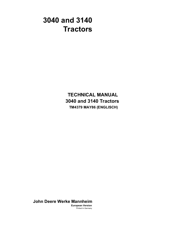 John Deere 3040 & 3140 Tractor Technical Manual TM4379 PDF