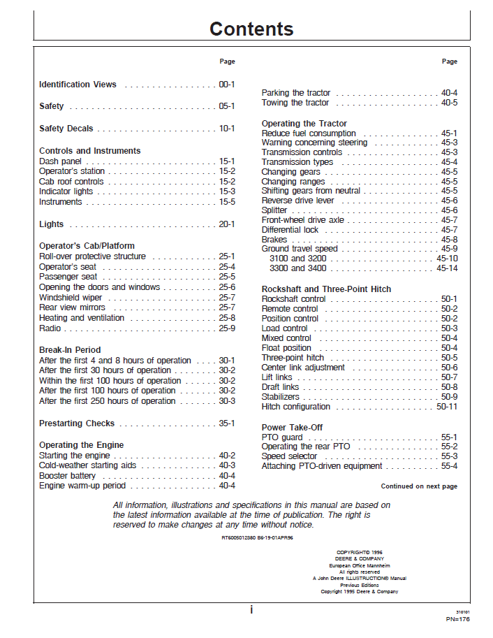 John Deere 3100 3200 3300 3400 Tractor User & Operation Guide