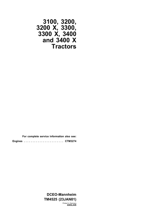 John Deere 3100 to 3400X Tractor Technical Manual TM4525