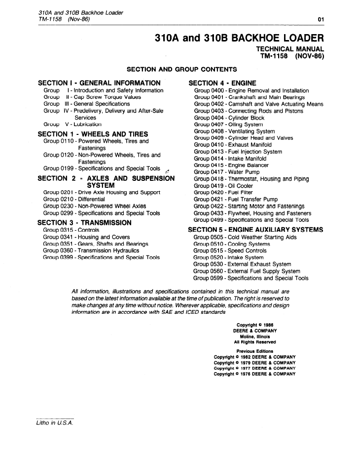 John Deere 310A/310B Backhoe Loader Repair & Technical Manual