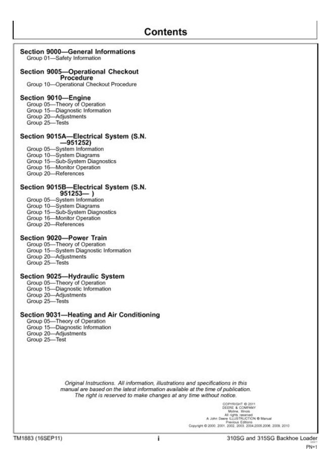 John Deere 310SG 315SG Backhoe Loader TM1883 Technical Guide