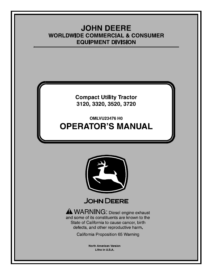 John Deere 3120 3320 3520 3720 Compact Utility Tractor Manual PDF OMLVU23476