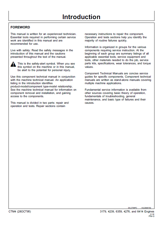 John Deere 3179–6414 Diesel Engines Series 300 Service Manual CTM4