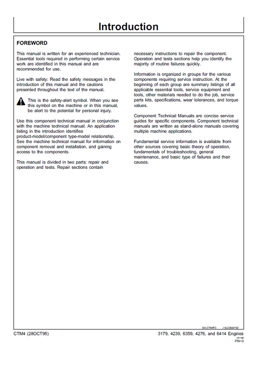 John Deere 3179–6414 Diesel Engines Series 300 Service Manual CTM4