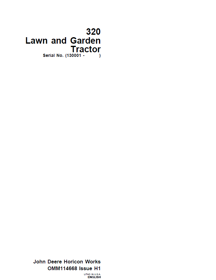 John Deere 320 Lawn and Garden Tractor Operator Manual PDF OMM114668