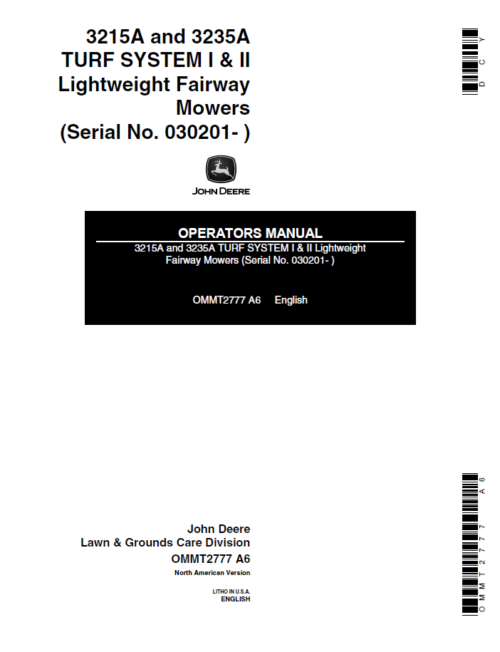 John Deere 3215A & 3235A Fairway Mower Operator Manual (OMMT2777)