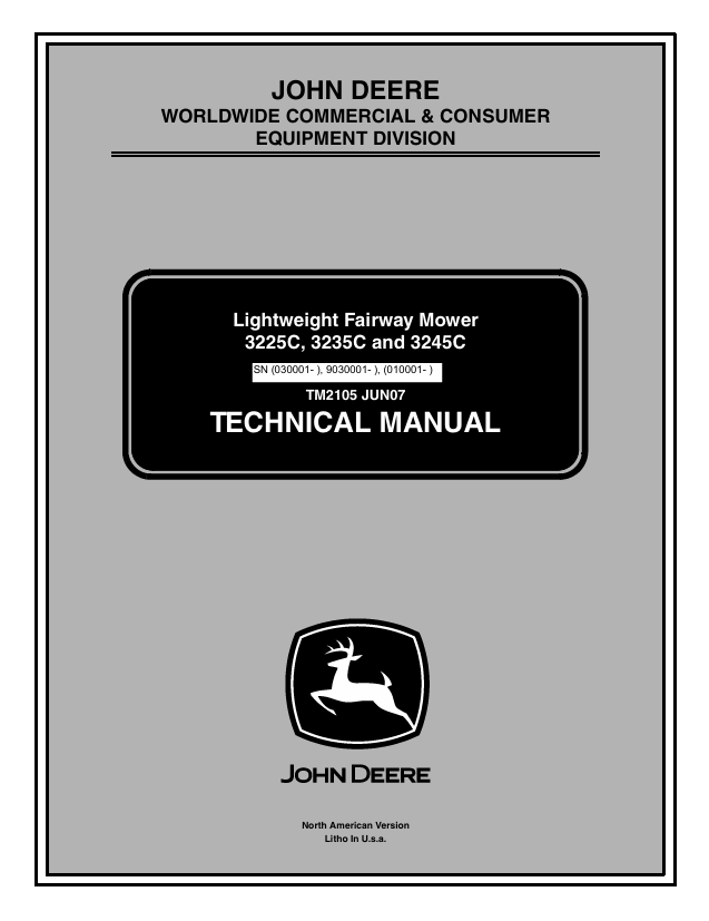 John Deere 3225C 3235C 3245C Lightweight Fairway Mower Technical Manual TM2105