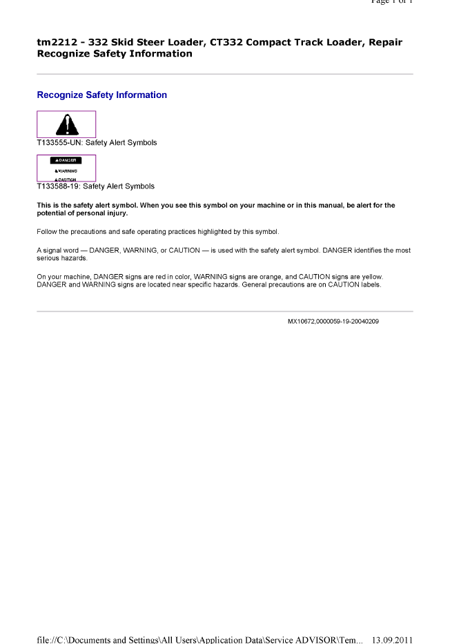 John Deere 332 Skid Steer Loader Technical Manual TM2212