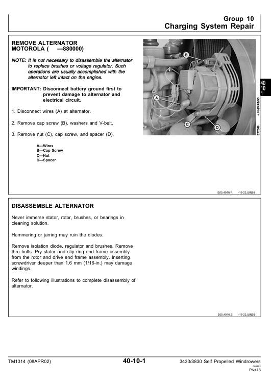 John Deere 3430/3830 Windrower Technical & Maintenance Manual TM1314 Download