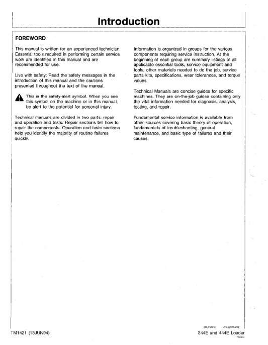 John Deere 344E 444E Loader Operation, Testing & Diagnostics Manual