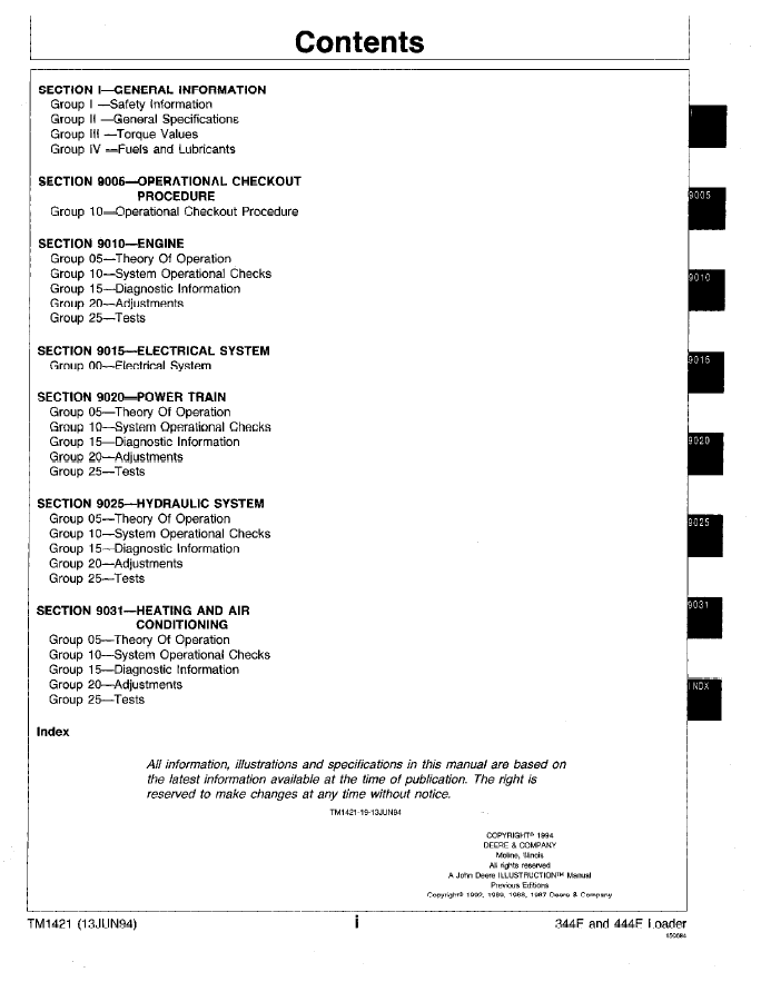 John Deere 344E & 444E Loader Technical Operation and Test Guide