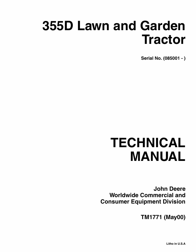 John Deere 355D Lawn and Garden Tractor Technical Manual TM1771